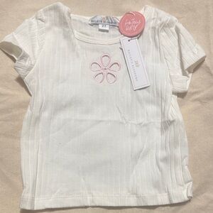 Baileys Blossoms Short Sleeve Top with Pink Flower Cutout